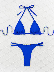 Microbikini y Tanga personalizados para mujer, traje de baño con lentejuelas y diamantes brillantes con logotipo frontal - Product Image 3