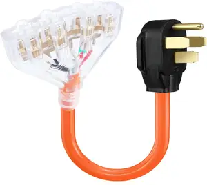 NEMA 14-50P RV/Geneator Plug untuk 4X 5-15/20R 20 Amp Rumah Tangga Tri Outlet Perempuan Konektor Kabel USB 1.5 Persegi, Orange