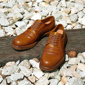 รองเท้าหนังผู้ชายแบบผูกเชือก สไตล์ธุรกิจ ทำจากหนังม้า ผ่านกระบวนการฟอกและทำให้ดูเก่าแบบวินเทจ รองเท้าเดอร์บี้ทำมือ - Product Image 5