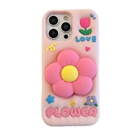 Coque de Téléphone Souple en Silicone Style Ins, Motif Fleur et Fille Mignonne, avec Support pour iPhone 17 Pro Max et iPhone 15 Pro, Dessin Animé 17Ari 13