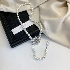 Guohaoshipin Pearl Necklace Snowflake Pendant Long Chain Women Fashion Sweater Accessory - Product Image 4