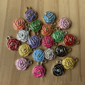 DIY metal alloy enamel rose flower charms for bracelet jewelry making multi-layer rose flower charms with crystal