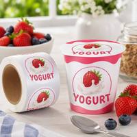 Étiquettes personnalisées imprimées imperméables pour yaourts et fruits, en rouleau, en PP, autocollantes, découpées, pour pots laitiers et emballages alimentaires