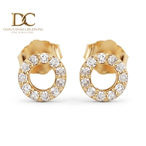 Boucles d'oreilles élégantes ethniques en or jaune massif 14 carats avec diamants de laboratoire certifiés IGI pour femmes, taille brillant ronde, bijoux personnalisés - Product Image 2