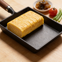 Poêle à omelette japonaise pré-assaisonnée avec manche en bois, poêle rectangulaire en fonte pour Tamagoyaki pour cuisinière - Vente flash