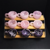 Taza de Piedra Natural Curativa, Taza de Cristal de Cuarzo Rosa, Taza de Café de Amatista Tallada a Mano