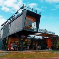 Edificio de Tiendas en Contenedores de Varios Pisos Personalizado, Cafetería Modular Prefabricada en Contenedores con Terraza en el Techo