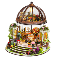 Kit de maison miniature DIY Dôme Jardin de fleurs avec lumière LED, Kit miniature de maison de poupée DIY, Kit de modélisme 3D en bois pour adultes