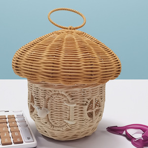 Mushroom Shaped Rattan Storage <b>Basket</b> With Handle For Kids Toy Candy Organizing Home Decor Photography Props - Product Image 1