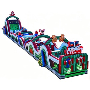 Castillo Inflable con Tobogán y Obstáculos con Temática Navideña Radical Run, Desafío de Carrera Inflable, Uso Comercial, PVC - Product Image 1
