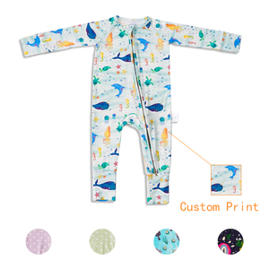 Romper Bayi Organik dari Bambu, Piyama Bayi, Onesie Bayi Custom, Sleepsuit Bayi Baru Lahir dengan Ritsleting, Jumpsuit Tidur Bermotif, Pakaian Tidur Bayi, Pakaian Bayi - Product Image 1
