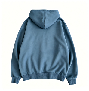 Felpa con Cappuccio Oversize Blu Lavato con Stampa DTG Kornit, <span class=keywords><strong>Stelle</strong></span> Effetto Consumato su Maniche e Petto, Felpa Streetwear con Mezza Zip - Product Image 3