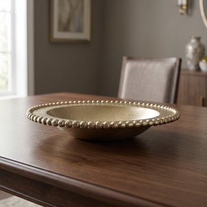 Bol en métal fait main, écologique et durable, 6,5 cm H x 31,5 cm D, bord perlé, design glamour poli, pour servir les aliments et une utilisation décorative - Product Image 6