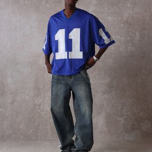 เสื้อเจอร์ซีย์ฟุตบอลผู้ชายสไตล์อเมริกันลำลองแบบสตรีท  คอวี แขนสั้น ทรงหลวม  ผ้าตาข่าย  พร้อมปักโลโก้ตามสั่ง - Product Image 4