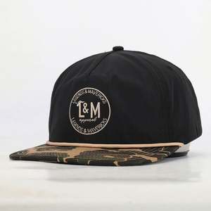 BSCI Wholesale Polyester 5 Panel Unstructured Snapback Cap 256 Rope Embroidery <b>Patch</b> Camo Caps for Outdoor Party Travel Beach - Product Image 1