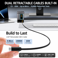 Chargeur de bureau multi-ports à charge rapide 105W GaN à double rétraction, chargeur sans fil magnétique 2-en-1, port USB-C 65W, prise universelle