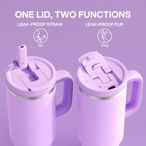 Nuevo Diseño, Termos de Acero Inoxidable Aislados de 40 oz, con Asa y Pajita, Tapa 2 en 1, Aislamiento Térmico de 24 Horas, Reutilizables y Portátiles - Product Image 2