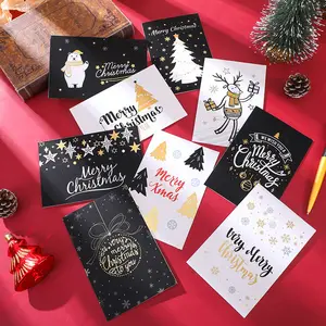 24 Desain Kartu Kertas Stempel Emas Natal Kartu Ucapan Selamat Natal dan Selamat Tahun Baru dengan Amplop