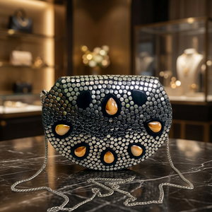 Sac de soirée pour femme, best-seller, en métal plaqué, mosaïque de bijoux, pochette classique, avec logo, fermeture éclair, embellissement, pour mariage et fête - Product Image 1