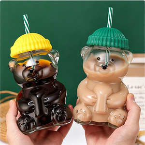Taza de Café con Diseño de Osito de Peluche, Venta Directa de Fábrica, Tapa Verde, Apta para Lavavajillas y Microondas, Taza de Vidrio para Niños - Product Image 4