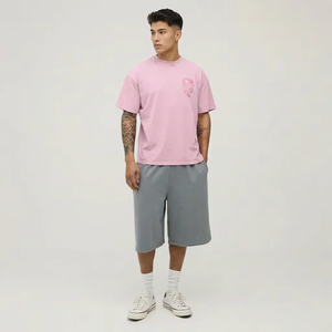 Camiseta Rosa Minimalista Personalizada de Algodón 100% de Alto Gramaje para Hombre, Estilo Urbano Japonés con Gráfico de Dragón, Ajuste Holgado, Tallas Grandes - Product Image 2