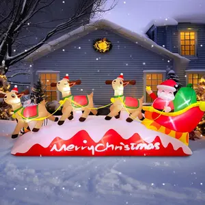 مصنع مخصص 10FT سانتا جري مزخرفة مع 3 الرنة في الهواء الطلق الزينة لهدايا عيد الميلاد وديكور المنزل نفخ