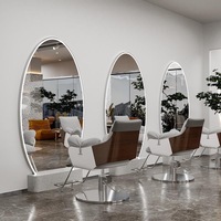 Miroir de Barbier Double Face 2026 Sober Net Red avec Éclairage LED pour Salon de Coiffure et Coiffure, Miroir de Sol ou de Table en Fer Forgé