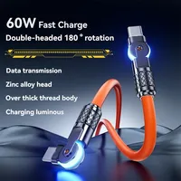 Câble USB-C vers USB-C en silicone liquide 60W PD à charge ultra-rapide, rotation à 180 degrés, synchronisation des données, compatible avec les ordinateurs portables