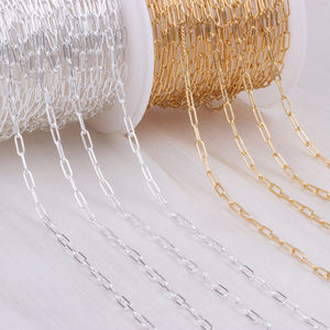 14K saf altın dolgulu 2*5.5mm Paperclip zincir DIY için 925 gümüş kağıt klip Link zinciri kolye bilezik takı yapımı bulgular - Product Image 1