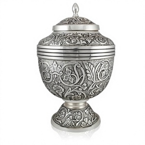 Urna de Mesa de Metal Tradicional de Lujo, Negra y Plateada, con Filigrana, para Cenizas Humanas, Recuerdo Conmemorativo - Product Image 1