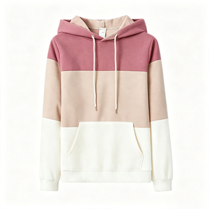 Trendy Women's Color Block Hoodie Casual Pastel Pink Beige White Pullover Sweatshirt High Quality Fleece Hooded <b>Top</b> Kangaroo - Product Image 1
