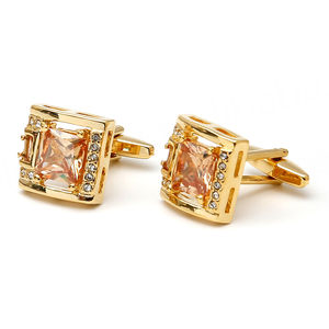 Luxury Men's <b>Cufflinks</b> Inlaid with Orange Zircon Rhinestones square <b>Gold</b>-copper Shirt High Quality <b>Cufflinks</b> - Product Image 2