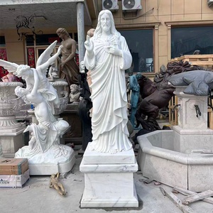 Sculpture religieuse catholique grandeur nature en marbre blanc, représentant Jésus, pour décoration extérieure d'église, sculpture en pierre. - Product Image 1