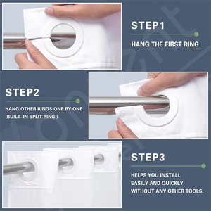 Boho Gris Rayé Hôtel Tissu <span class=keywords><strong>Rideau</strong></span> De Douche Lavable En Machine Avec Encliquetable Doublure Amovible pour Salle De Bains Baignoires Spa - Product Image 2