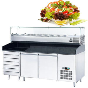 โต๊ะ2ประตูห้องครัวเชิงพาณิชย์หินอ่อนเคาน์เตอร์พิซซ่าตู้เย็นเตรียมโต๊ะพร้อมโชว์สลัดด้านบน - Product Image 6