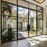 Portes et fenêtres françaises en acier noir mat à installation rapide, cloison avec design en grille pour bureaux