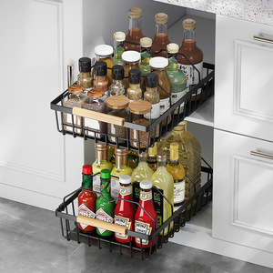 Étagère de rangement de cuisine Yoshimi en acier au carbone, panier coulissant à plusieurs niveaux, organisateur de placard multifonctionnel pour bouteilles d'épices et évier - Product Image 3