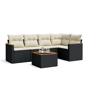 Ensemble de canapés de jardin modulaires en rotin noir, meubles d'extérieur durables avec coussins en mousse haute densité - Product Image 1