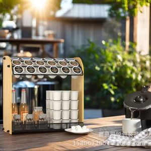 Estante de almacenamiento para cápsulas de café de madera de bambú, organizador de escritorio de gran capacidad de doble capa para sala de té y bar - Product Image 1