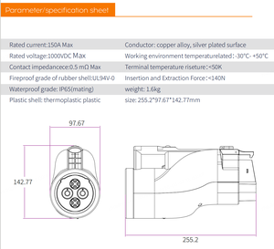 อะแดปเตอร์ CCS1ชาร์จเร็ว DC chademo 250A 1000V สำหรับรถยนต์ Tesla VW ID4 Skoda Skoda Renault Renault Kia Hyundai BMW Bud MG - Product Image 3