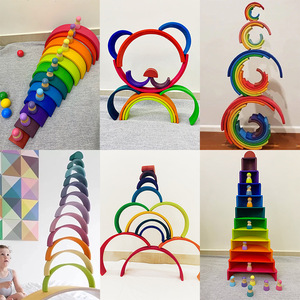 Juguete Educativo de Ensamblaje de Arcoíris Montessori, Bloques de Construcción de Madera para Niños de Jardín de Infancia, Túnel de Animales y Naturaleza - Product Image 2