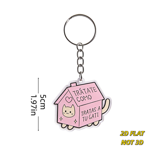 Roze kattenhuis acryl sleutelhanger 'Como Tratas a Tu Gati' Spaanse quote bedel voor sleutels, tassen, uniek grappig accessoire - Product Image 2