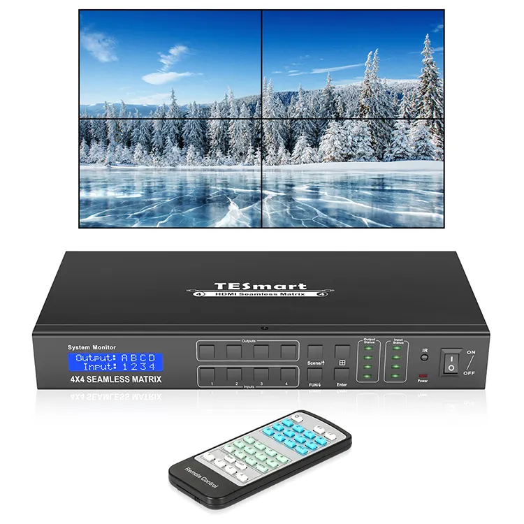 TESmart HDMI Matrix Switcher 4K HDCP 2x2 Video Wall & 4x4 Seamless Processor 1080P HD Video Splicer Splitter Matrix