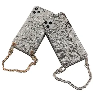 New Design 3D Luxury Wrist Chain Tin foil Pattern Gold Bracelet soft Mobile Phone Cover For iPhone 11 12Pro X XR XS Max