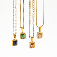 Collier ras-de-cou tendance Joolim Jewelry, chaîne à maillons en acier plaqué or 18 carats, pendentif en zircone colorée, collier tendance pour cadeau