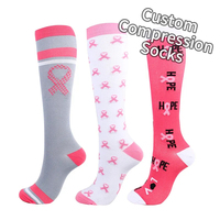Chaussettes de compression personnalisées en rose pour femmes, 15-20 Mmhg, pour la sensibilisation au cancer du sein, infirmière