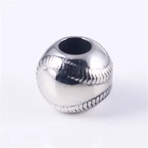 Embossed Logo Round Shape Antique Silver Metal Beads For Jewelry Bracelet