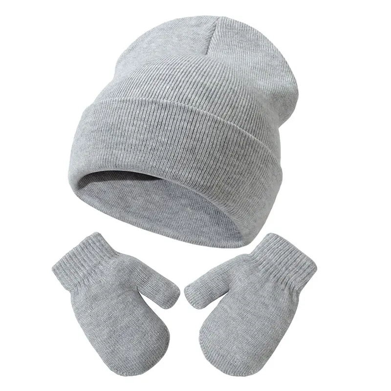 工場卸売ファッション赤ちゃん子供ニットビーニー冬帽子手袋セット子供用