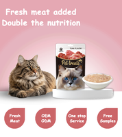 Pâtée pour chat certifiée Halal, en morceaux déchiquetés, en sachet, 85g, en gros, sous marque privée, délicieuse, pour animaux de compagnie