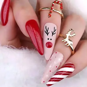 하이 퀄리티 아크릴 복근 수제 인공 팁 접착제로 손톱에 재사용 가능한 방수 크리스마스 프레스
